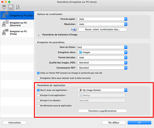 figure : boîte de dialogue Paramètres